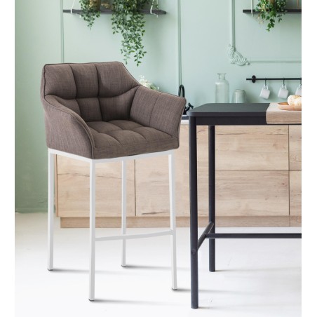 Taburete de bar Damaso W tapizado en tela, con base de 4 patas, gris