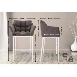 Taburete de bar Damaso W tapizado en tela, con base de 4 patas, gris