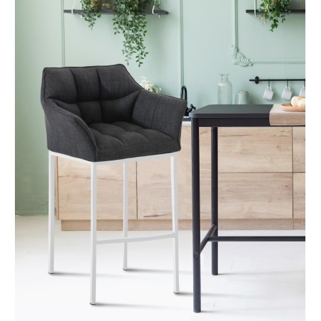 Taburete de bar Damaso W tapizado en tela, con base de 4 patas, gris oscuro