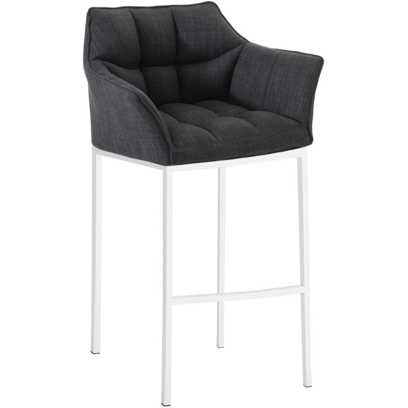 Taburete de bar Damaso W tapizado en tela, con base de 4 patas, gris oscuro