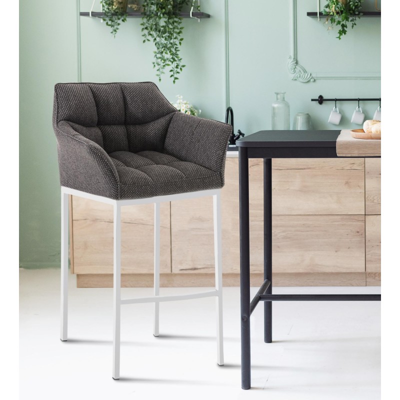 Taburete de bar Damaso W tapizado en tela con base de cuatro patas en color gris titanio.