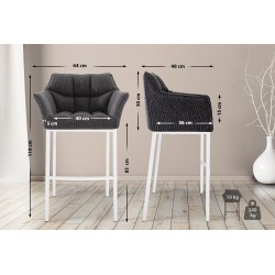 Taburete de bar Damaso W tapizado en tela con base de cuatro patas en color gris titanio.