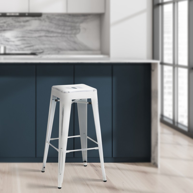 Taburete de bar Joshua blanco antiguo