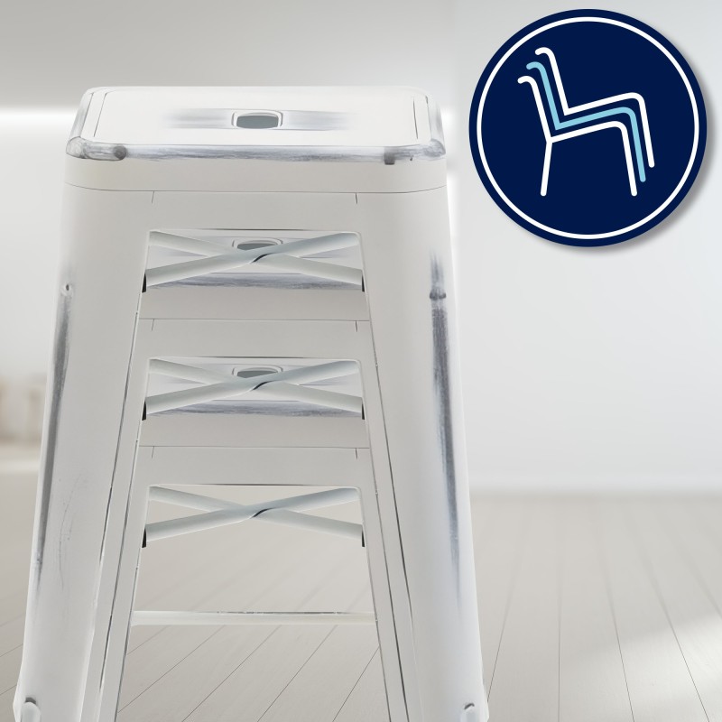 Taburete de bar Joshua blanco antiguo