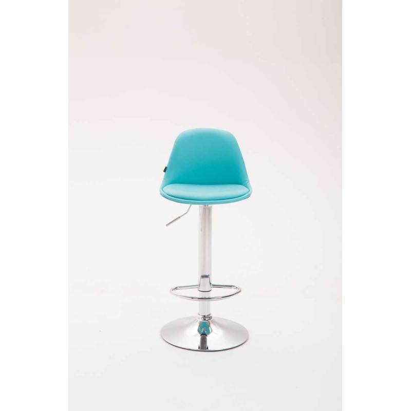 Taburete de bar Kiel, totalmente tapizado en piel sintética azul.