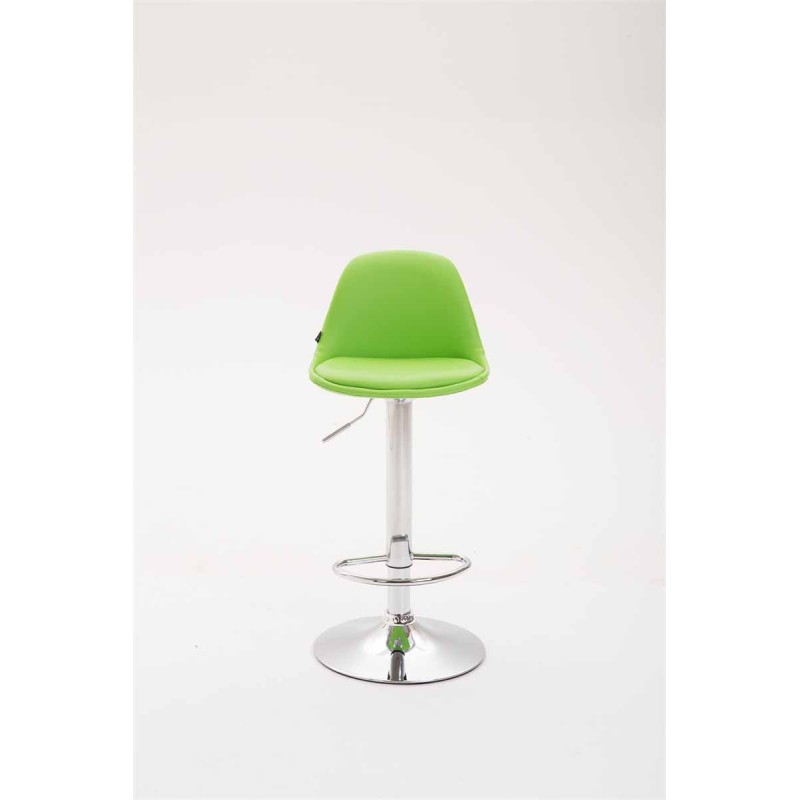 Taburete de bar Kiel, totalmente tapizado en piel sintética verde.