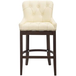 Taburete de bar Lakewood en piel auténtica, estilo crema antiguo