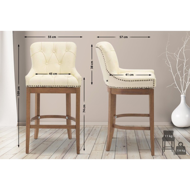 Taburete de bar Lakewood en piel auténtica, color crema antiguo claro