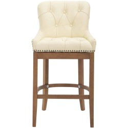 Taburete de bar Lakewood en piel auténtica, color crema antiguo claro
