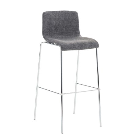 Taburete de bar Hoover, tapizado en tela, base de 4 patas, cromado gris claro