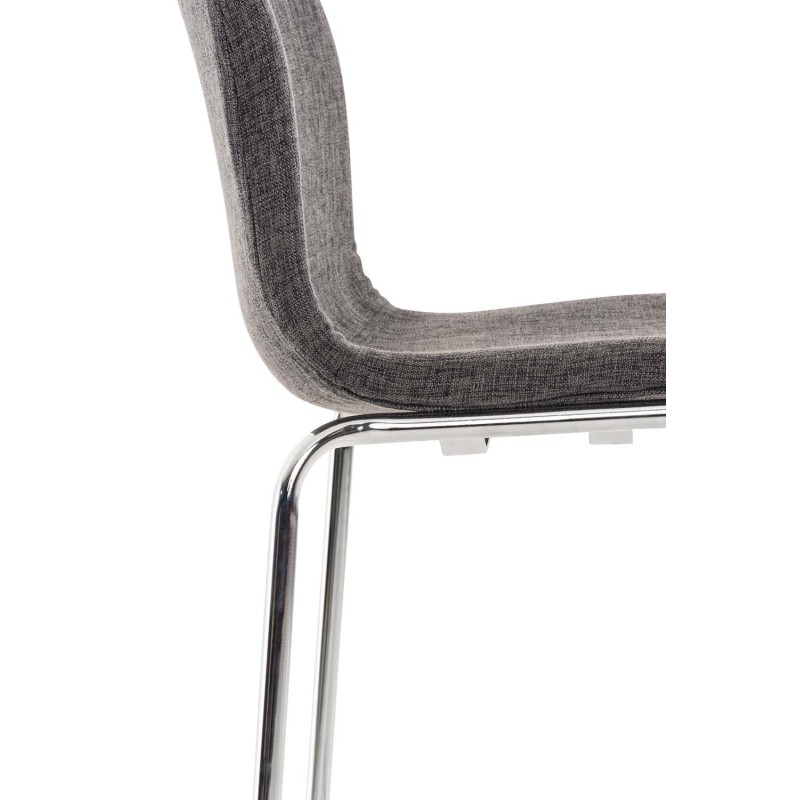 Taburete de bar Hoover, tapizado en tela, base de 4 patas, cromado gris claro