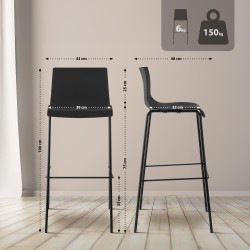 Taburete de bar Hoover, base de 4 patas, negro