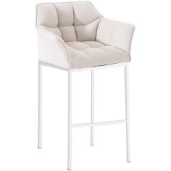 Taburete de bar Damaso tapizado en tela blanca, con base de cuatro patas. Blanco