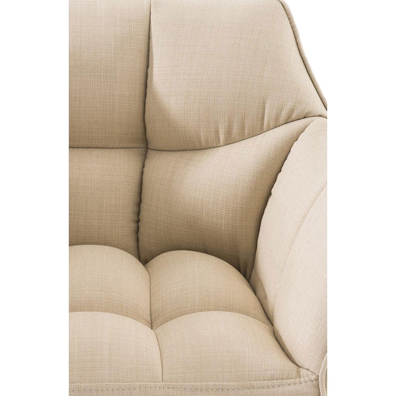 Taburete de bar Damaso tapizado en tela blanca, con base de cuatro patas. Color crema.