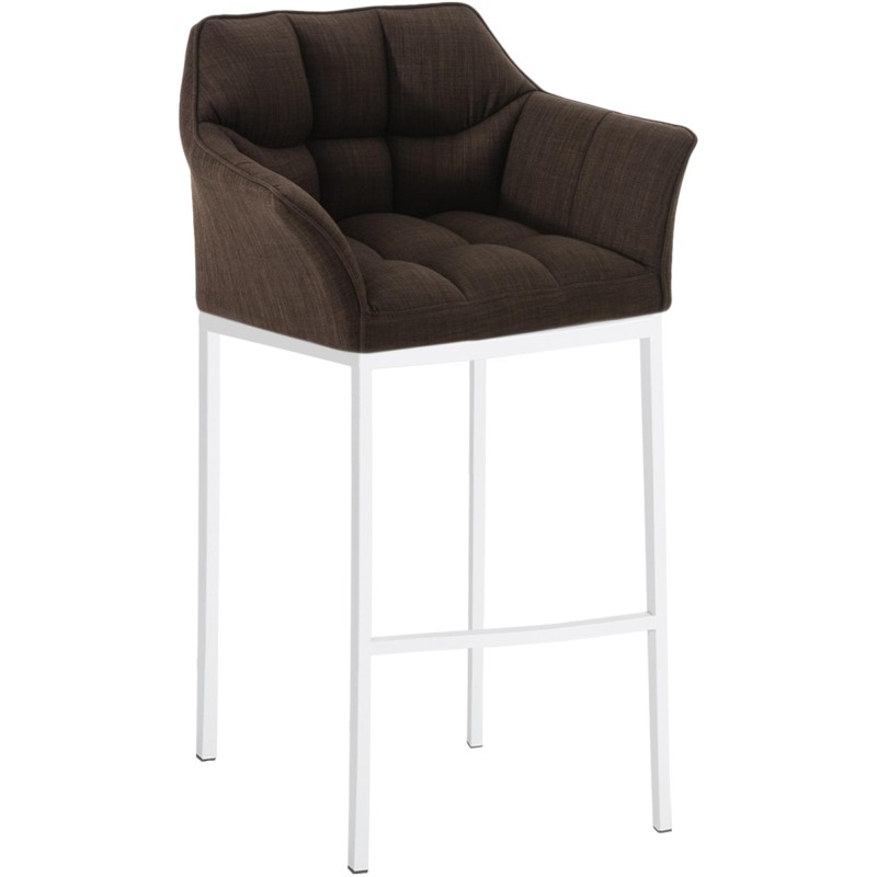 Taburete de bar Damaso tapizado en tela blanca, con base de cuatro patas. Marrón