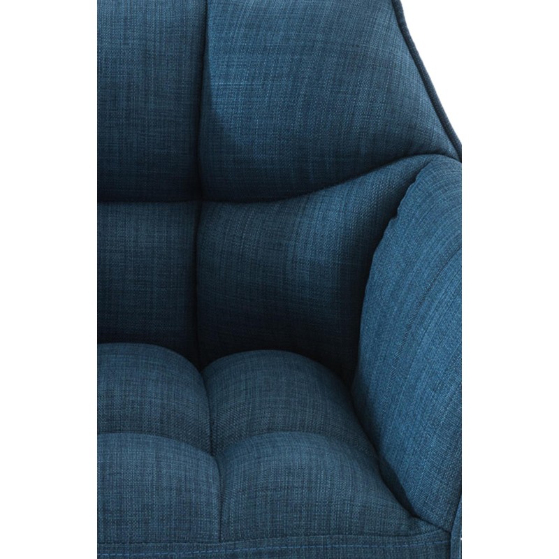 Taburete de bar Damaso tapizado en tela blanca, con base de cuatro patas. Azul