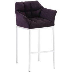 Taburete de bar Damaso tapizado en tela blanca, con base de cuatro patas. Morado