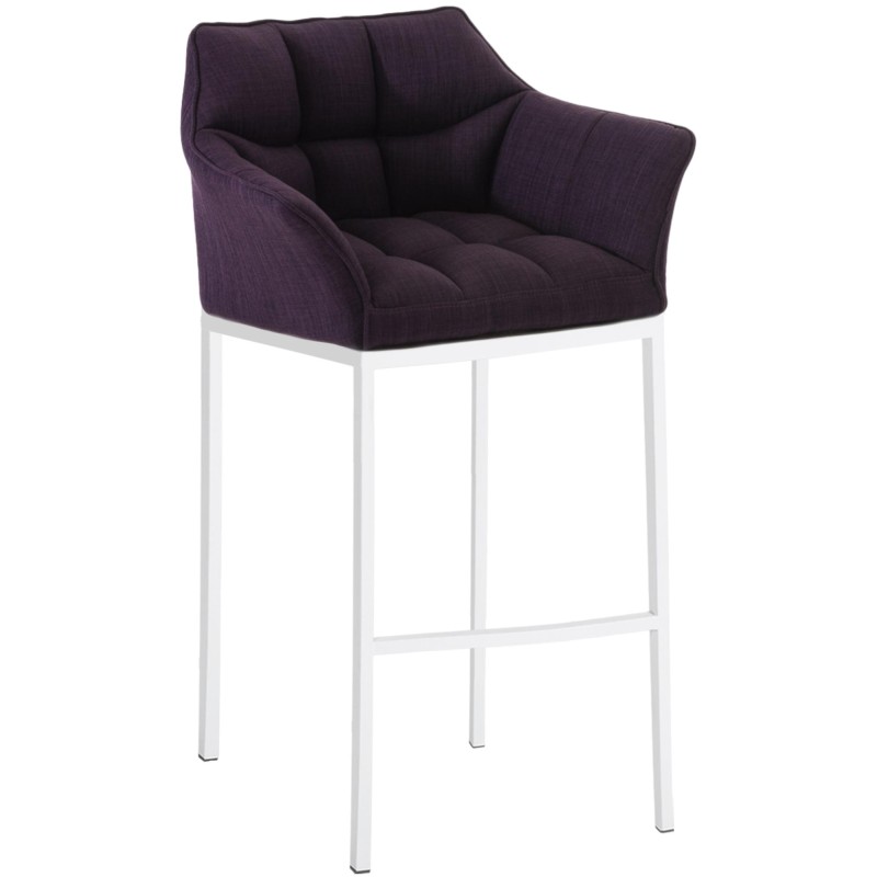 Taburete de bar Damaso tapizado en tela blanca, con base de cuatro patas. Morado