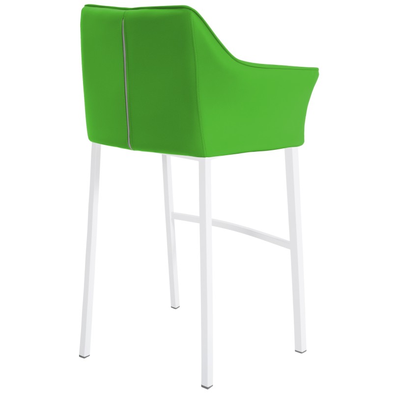 Taburete de bar Damaso de 4 patas, blanco y verde
