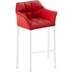 Taburete de bar Damaso de 4 patas, blanco y rojo