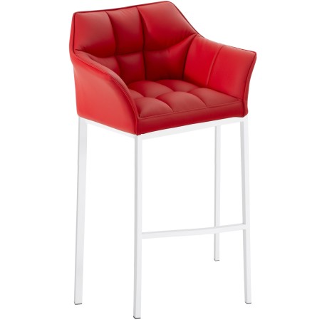 Taburete de bar Damaso de 4 patas, blanco y rojo