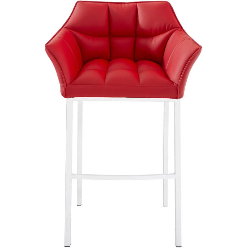 Taburete de bar Damaso de 4 patas, blanco y rojo