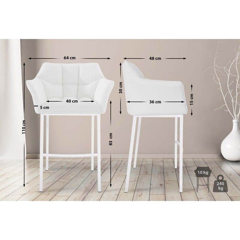 Taburete de bar Damaso de 4 patas, blanco