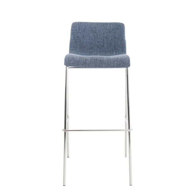 Juego de 2 taburetes de bar Hoover, tapizados en tela, con base de 4 patas y acabado cromado azul.