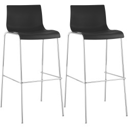 Juego de 2 taburetes de bar Hoover, de plástico, con estructura de 4 patas, cromado negro.