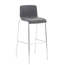 Juego de 2 taburetes de bar Hoover, tapizados en tela, con base de 4 patas y acabado cromado gris claro.