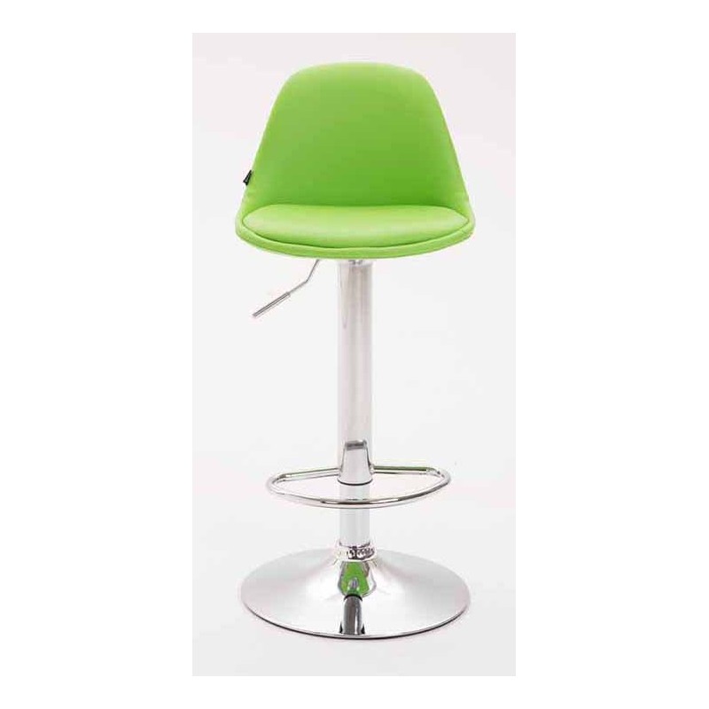 Juego de 2 taburetes de bar Kiel, totalmente tapizados en piel sintética verde cromada.