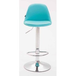 Juego de 2 taburetes de bar Kiel, totalmente tapizados en piel sintética azul cromada.