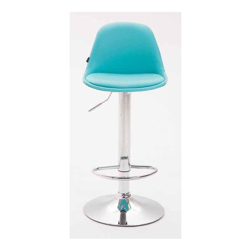 Juego de 2 taburetes de bar Kiel, totalmente tapizados en piel sintética azul cromada.