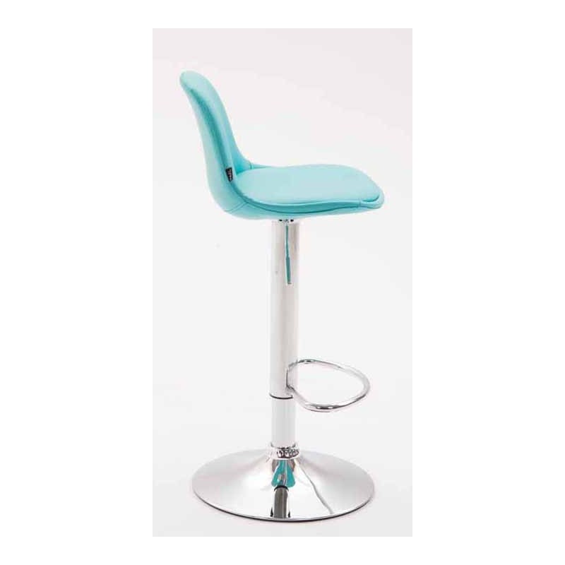 Juego de 2 taburetes de bar Kiel, totalmente tapizados en piel sintética azul cromada.