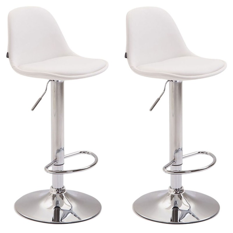 Juego de 2 taburetes de bar Kiel, totalmente tapizados en piel sintética blanca cromada.