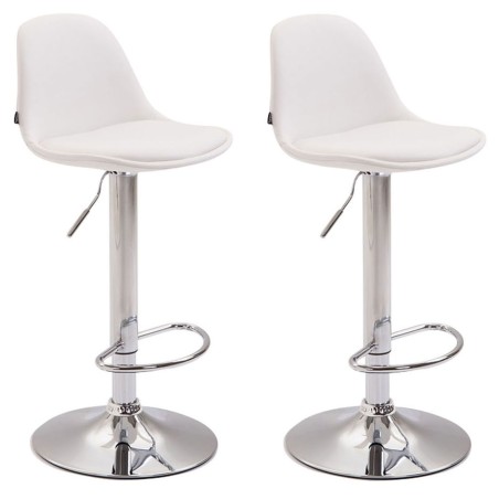 Juego de 2 taburetes de bar Kiel, totalmente tapizados en piel sintética blanca cromada.
