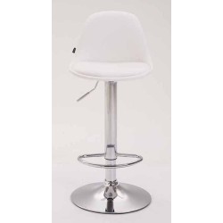 Juego de 2 taburetes de bar Kiel, totalmente tapizados en piel sintética blanca cromada.