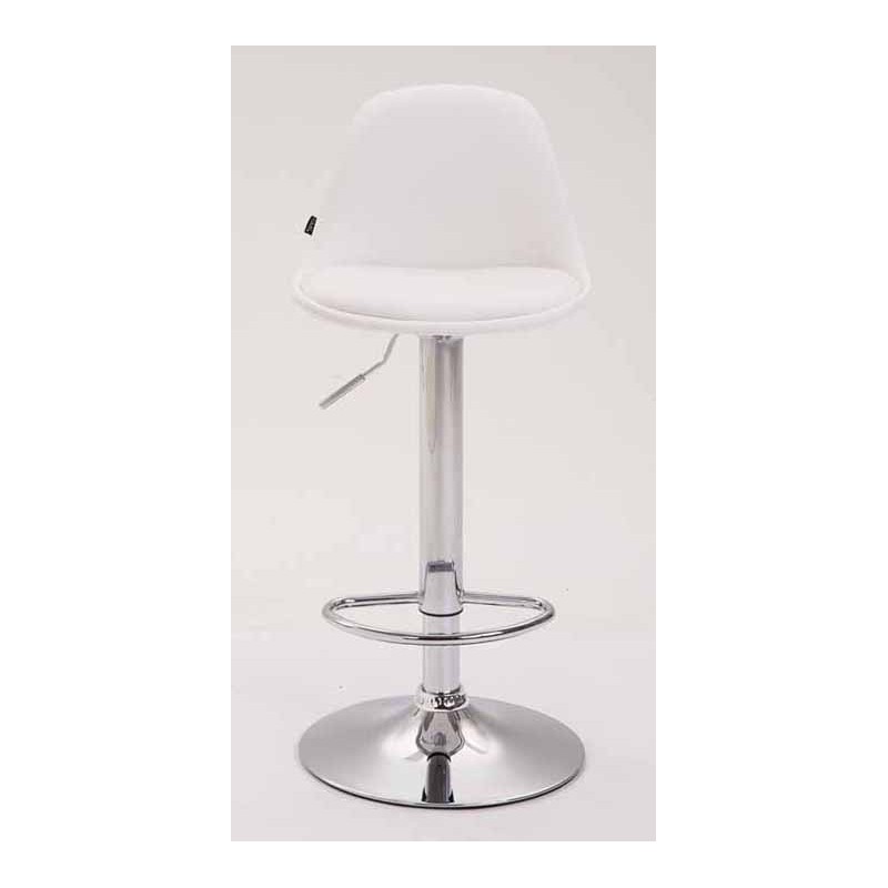 Juego de 2 taburetes de bar Kiel, totalmente tapizados en piel sintética blanca cromada.