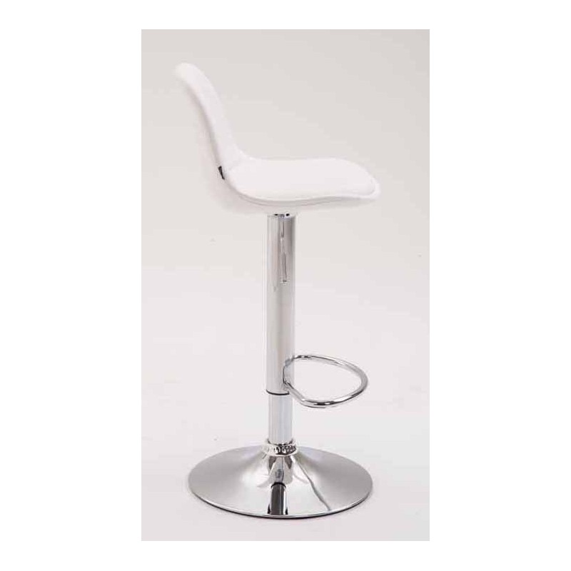 Juego de 2 taburetes de bar Kiel, totalmente tapizados en piel sintética blanca cromada.