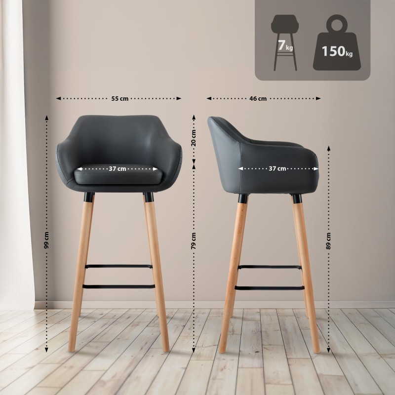 Juego de 2 taburetes de bar Grant en piel sintética gris