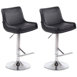 Juego de 2 taburetes de bar Club, imitación de cuero, cromo negro