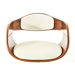 Juego de 2 taburetes de bar Kingston C en nogal/piel sintética blanca