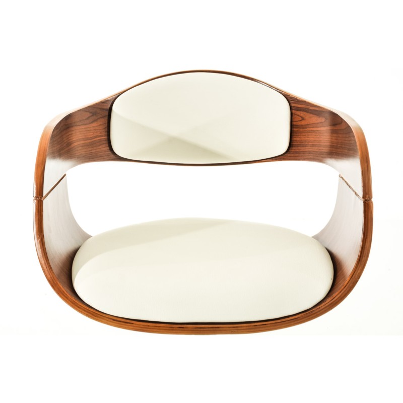 Juego de 2 taburetes de bar Kingston C en nogal/piel sintética blanca