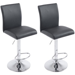 Juego de 2 taburetes de bar Cologne, imitación de cuero, cromo negro