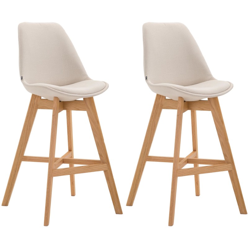Juego de 2 taburetes de bar Cannes, tapizados en tela color crema natural.