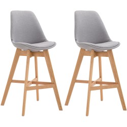 Juego de 2 taburetes de bar Cannes, tapizados en tela gris natural