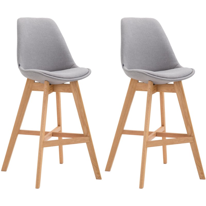 Juego de 2 taburetes de bar Cannes, tapizados en tela gris natural