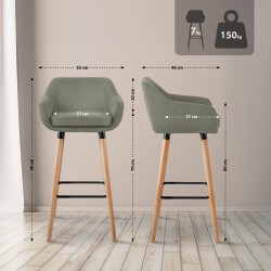 Juego de 2 taburetes de bar Grant en tela gris claro