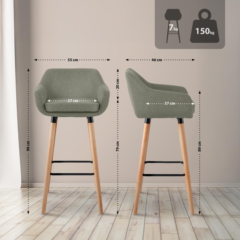 Juego de 2 taburetes de bar Grant en tela gris claro