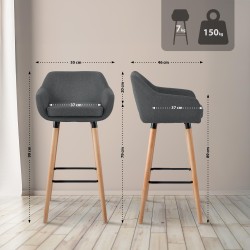 Juego de 2 taburetes de bar Grant en tela gris oscuro